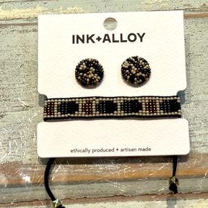 NWT Ink and Alloy Beaded Earring and Bracelet Set